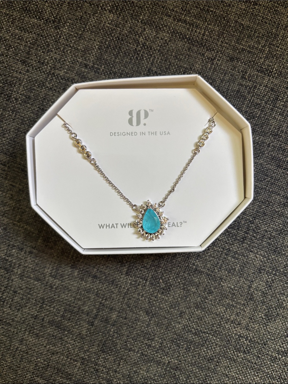 Bomb Party - Teardrop Blue Stone Halo Necklace